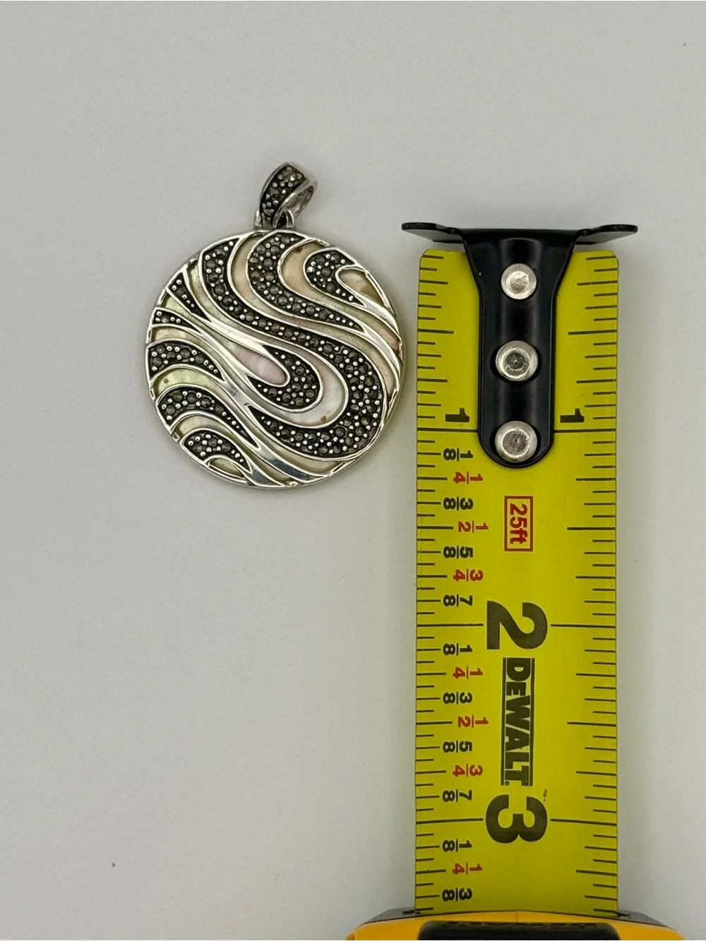 THALA 925 Sterling Silver Marcasite & Mother of Pearl Swirl Pendant Necklace